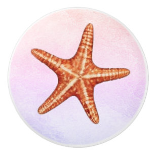 Modern Watercolor Coastal Beach Starfish Seashells Ceramic Knob