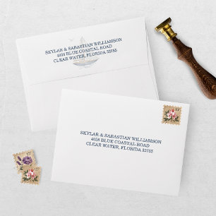 Modern Watercolor Coastal Seascape Wedding Envelope