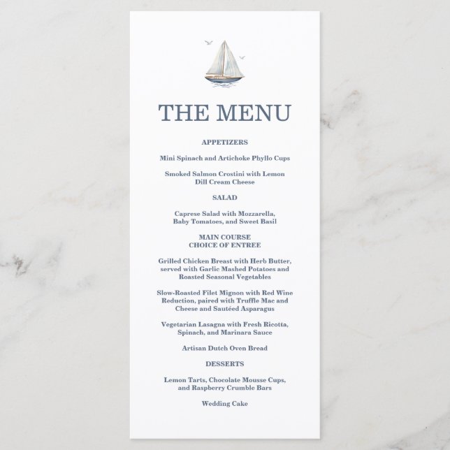 Modern Watercolor Coastal Seascape Wedding Menu (Front)