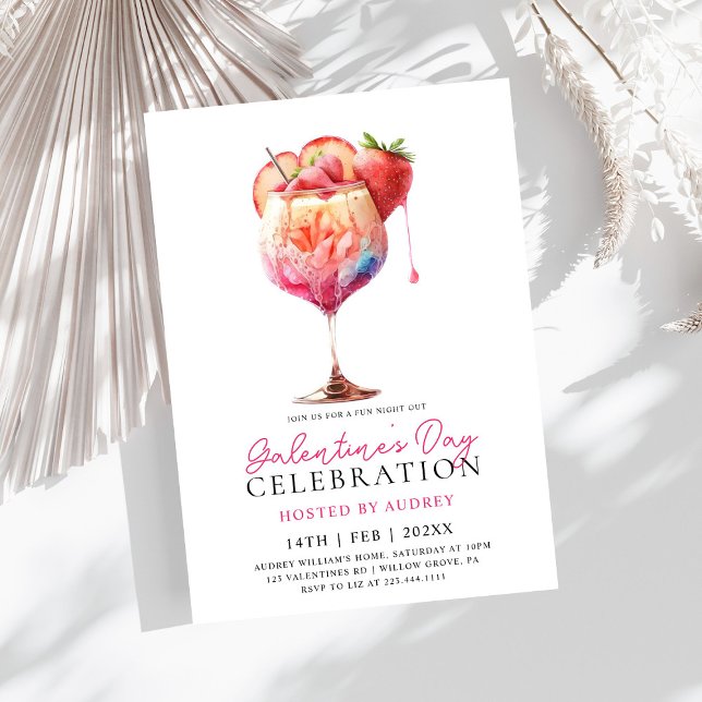 Modern Watercolor Cocktail Galentine's Day Party Invitation (Creator Uploaded)