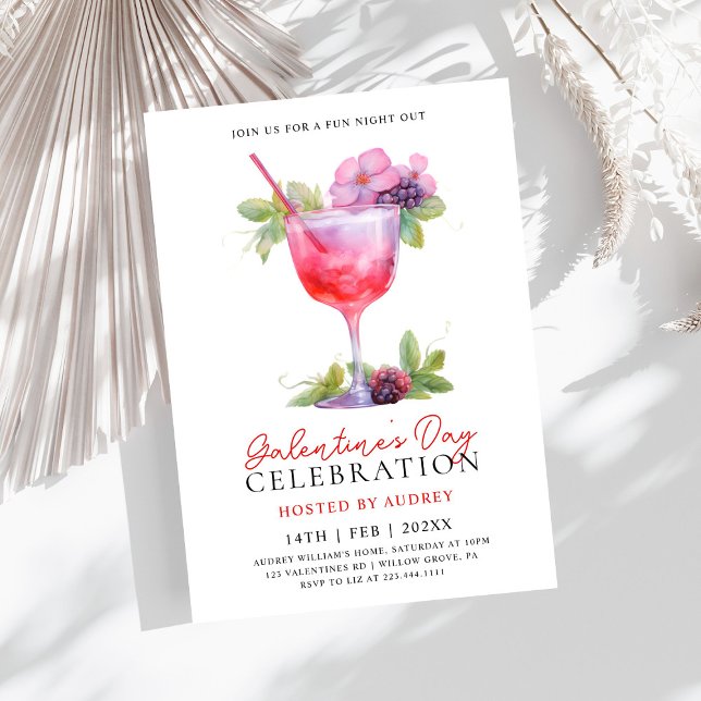 Modern Watercolor Cocktail Galentine's Day Party Invitation (Creator Uploaded)