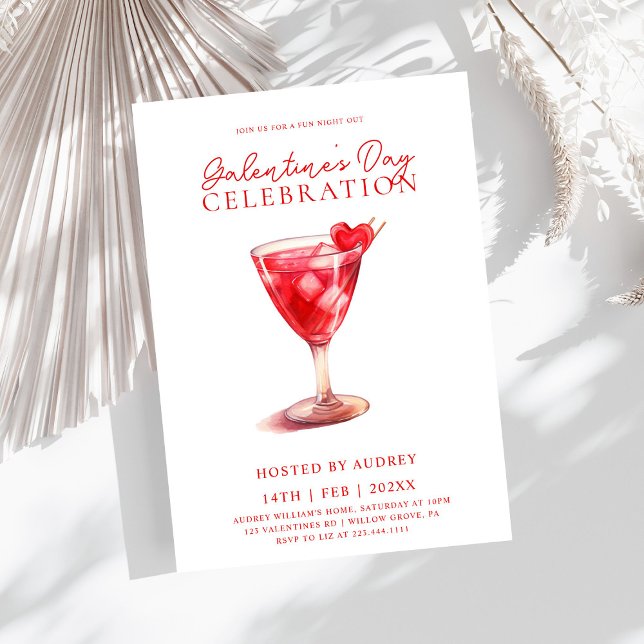 Modern Watercolor Cocktail Galentine's Day Party Invitation (Creator Uploaded)