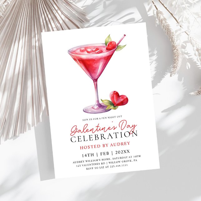 Modern Watercolor Cocktail Galentine's Day Party Invitation (Creator Uploaded)