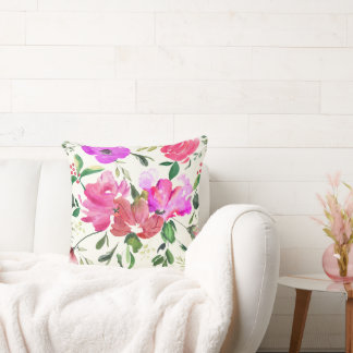 Modern Watercolor Colourful Floral Pattern Cushion
