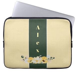 Modern Watercolor colourful Flowers & personalise Laptop Sleeve