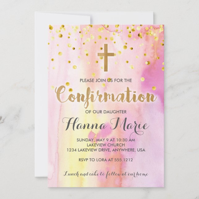 Modern Watercolor Confirmation Invitation (Front)