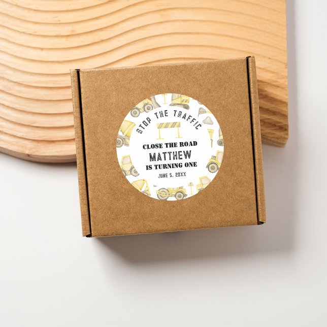 Modern Watercolor Construction Vehicle Birthday Classic Round Sticker (Creator Uploaded)