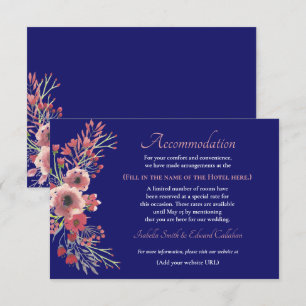 Modern Watercolor Coral Floral Bouquet Navy Enclosure Card