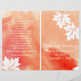 Modern watercolor coral peach wedding program