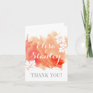 Modern watercolor coral peach wedding Thank You Card