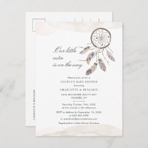 Modern Watercolor Couples Baby Shower Script Invitation Postcard