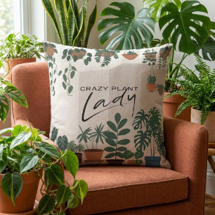 Modern Watercolor Crazy Plant Lady Houseplant Cushion