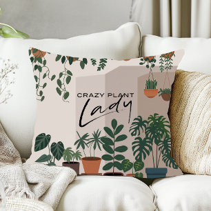Modern Watercolor Crazy Plant Lady Houseplant Cushion