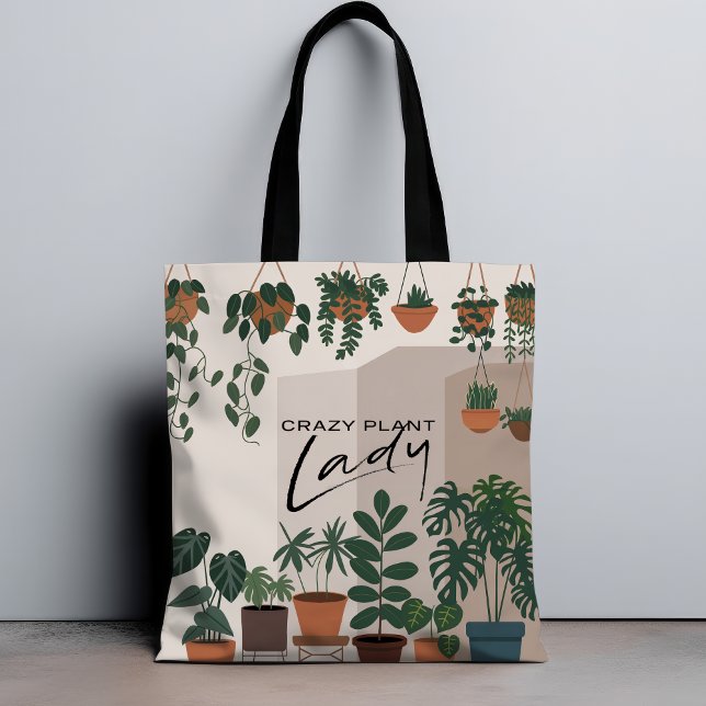 Modern Watercolor Crazy Plant Lady Houseplant Tote Bag (Creator Uploaded)
