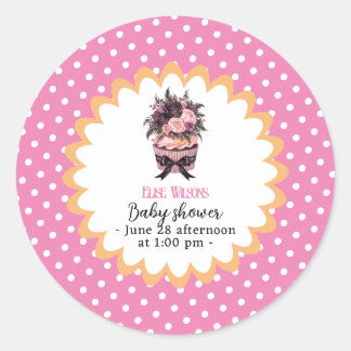Modern watercolor cupcake baby shower5 classic round sticker
