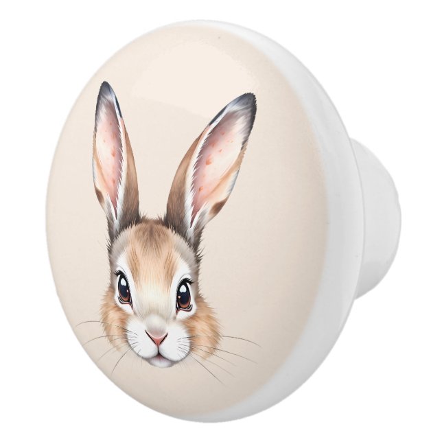 Modern Watercolor Cute Easter Bunny Face Ceramic Knob (Right)