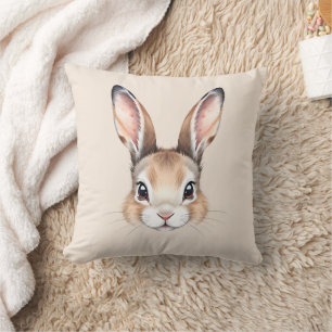 Modern Watercolor Cute Easter Bunny Face Neutral Cushion
