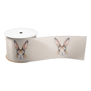 Modern Watercolor Cute Easter Bunny Neutral Satin Ribbon