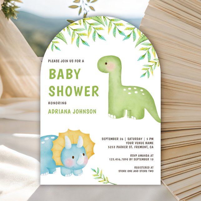 Modern Watercolor Cute Little Dinosaur Baby Shower Invitation (Creator Uploaded)