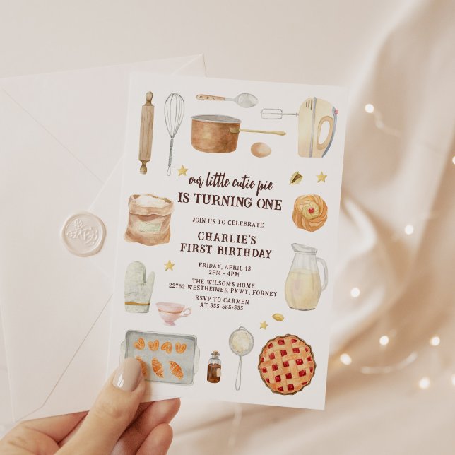 Modern Watercolor Cutie Pie 1st Birthday Invitation (Creator Uploaded)