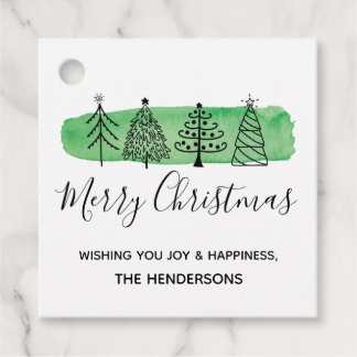 Modern Watercolor Doodle Christmas Tag