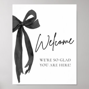 Modern Watercolor Elegant Black Bow Welcome Sign