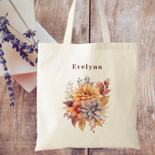 Modern Watercolor Elegant Fall Floral Bridesmaid Tote Bag
