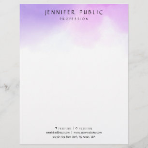 Modern Watercolor Elegant Purple White Template Custom Letterhead