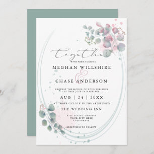 Modern Watercolor Eucalyptus Foliage BarefootBride Invitation
