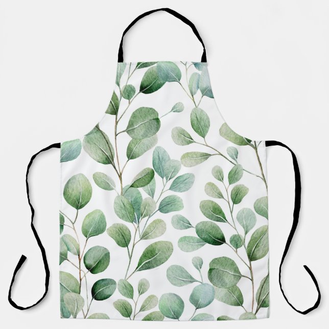 Modern Watercolor Eucalyptus Green Apron (Front)