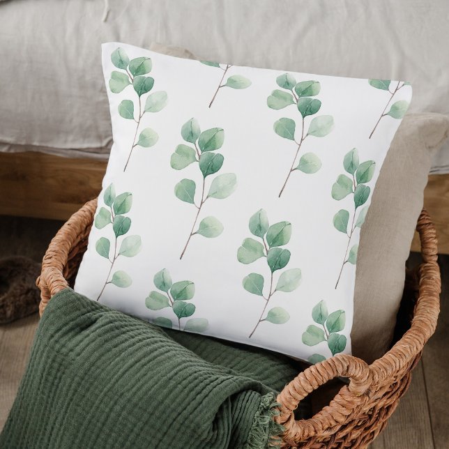 Modern Watercolor Eucalyptus Green Pattern Cushion (Creator Uploaded)
