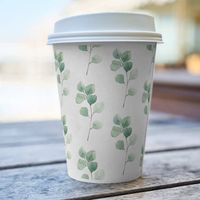 Modern Watercolor Eucalyptus Green Pattern Paper Cups (Creator Uploaded)