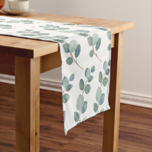 Modern Watercolor Eucalyptus Green Pattern Short Table Runner