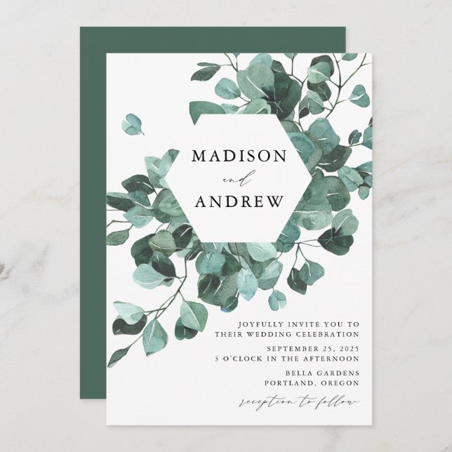 Modern Watercolor Eucalyptus Greenery Wedding Invitation (Front/Back)