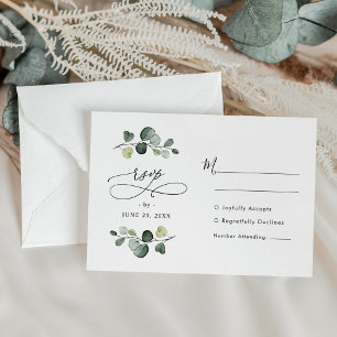 Modern Watercolor Eucalyptus Greenery Wedding RSVP Card
