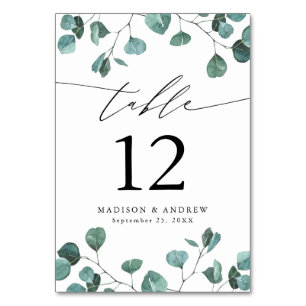 Modern Watercolor Eucalyptus Greenery Wedding Table Number