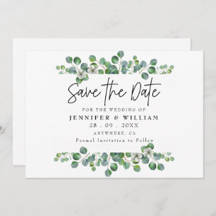 Modern Watercolor Eucalyptus Save the Date Invitation
