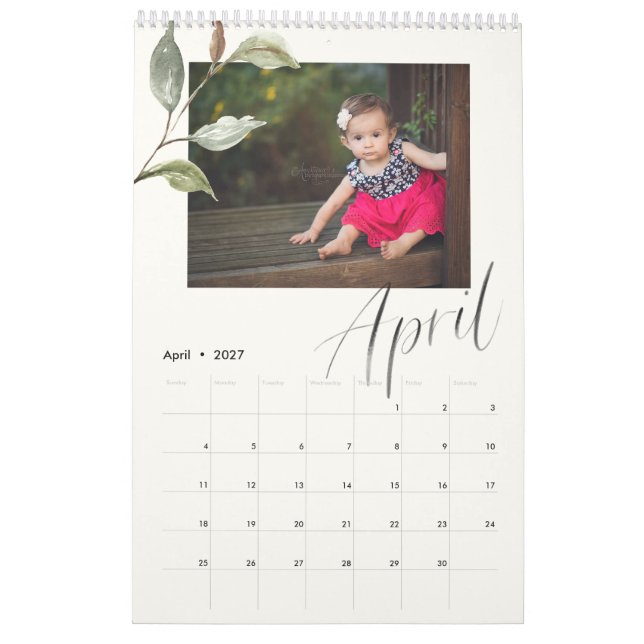 Modern Watercolor Eucalyptus Script Multi Photo Calendar (Apr 2027)