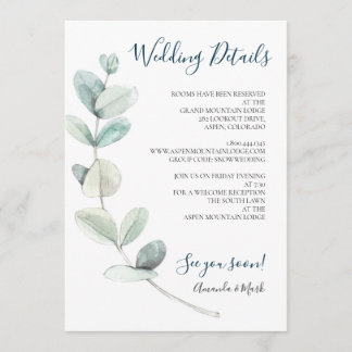Modern Watercolor Eucalyptus Wedding Info Card