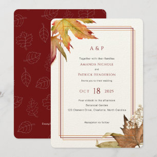 Modern watercolor Fall Leaves, Garden wedding Invitation