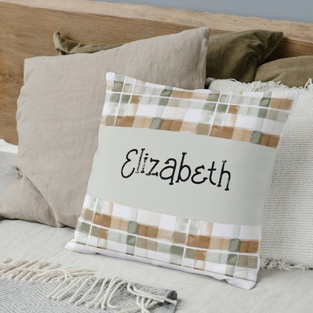 Modern Watercolor Fall Plaid Name Cushion (Creator Uploaded)