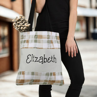 Modern Watercolor Fall Plaid Tote Bag