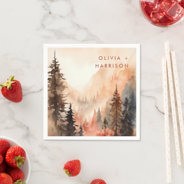 Modern Watercolor Fall Terracotta Wedding Napkin (Insitu)