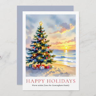 Modern Watercolor Festive Beach Coastal Christmas Holiday Card
