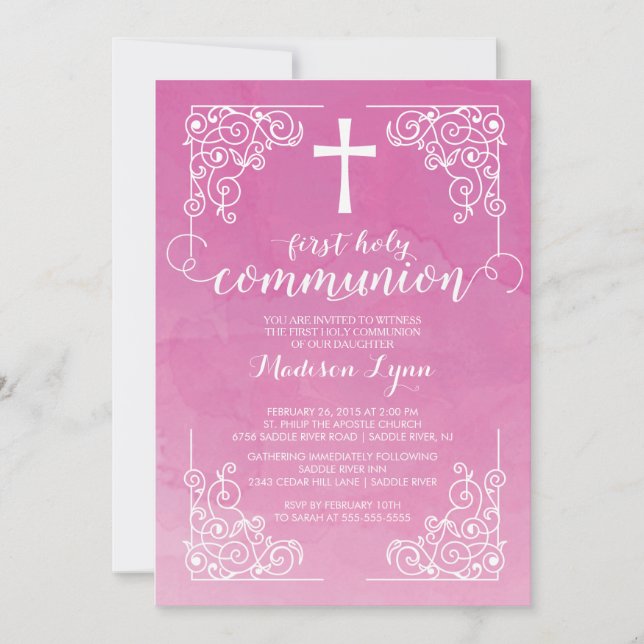 Modern Watercolor First Holy Communion Invitation (Front)