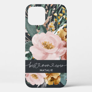 Modern watercolor floral and foliage best mum iPhone 12 case