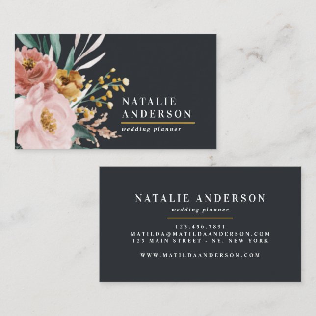 Modern watercolor floral and foliage elegant business card (Front/Back)