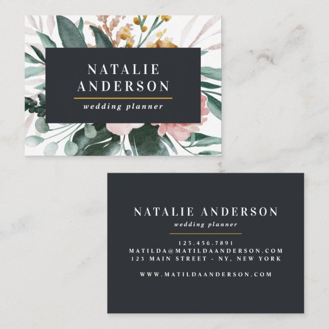 Modern watercolor floral and foliage elegant business card (Front/Back)