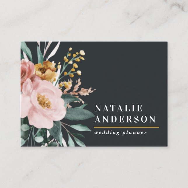 Modern watercolor floral and foliage elegant business card (Front)