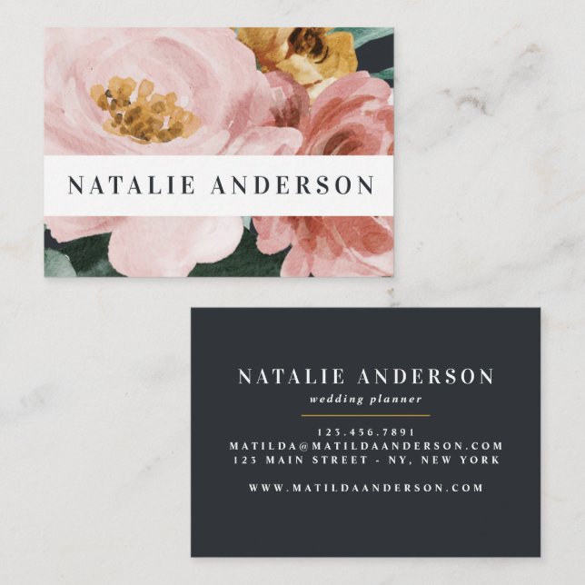 Modern watercolor floral and foliage elegant business card (Front/Back)